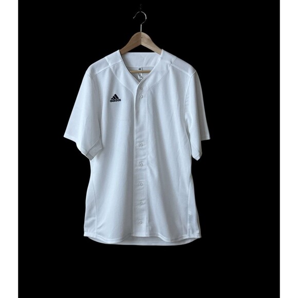 NWT Adidas Baseball Jersey Full Button Lightweight Athletic White Mens SZ Large - Picture 9 of 11